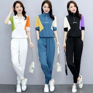 Fashion Suit Pants Women's Summer 2022 New Women's Clothing Age-reducing Western Style Sports Casual Two-piece Set Foot Set