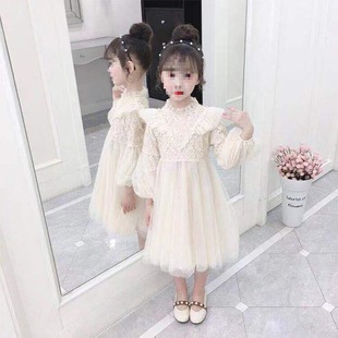 Children's clothing girls dress spring 2024 new spring and autumn gauze skirt long sleeve girl western style skirt autumn and winter rabbit fur