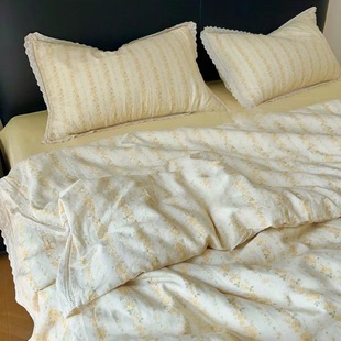 New! Cotton Double-layer Yarn Lace Four-piece Set A Maternal and Infant Cotton Gauze Student Dormitory Three-piece