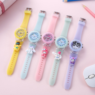 Детские часы Sanrio с мультяшными героями, детские часы для начальной школы, красочные светящиеся силиконовые ремешки, электронные часы-куклы