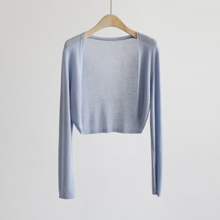 Large Plate-shaped Ice Silk Cardigan Long-sleeved Buckle-free Shawl Thin Knitted Sunscreen Shirt Slim-fit Outer-fitting Women's Air-conditioning Shirt V-neck