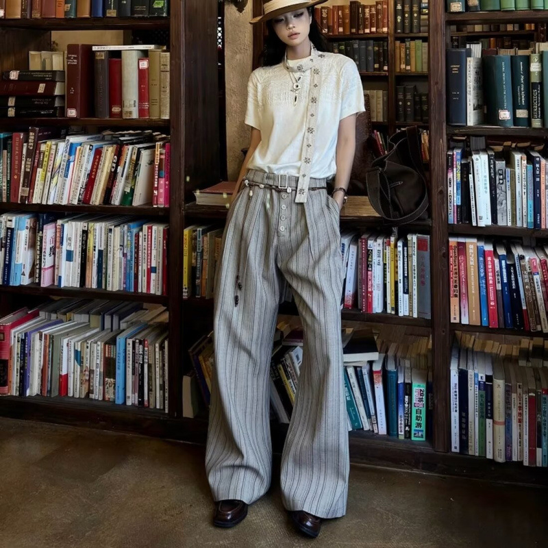 Versatile Trendy New Wide-Leg Pants, Summer New Thin High-Waisted Drapey Style, Height-Enhancing Loose Straight Casual Long Pants