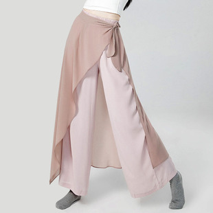Dance Pants Fake Two-piece Chinese-style Classical Modern Folk Dance Practice Clothes High-waist Straight-leg Wide-leg Pants Women's Summer