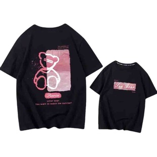 National Trend Short-Sleeved Women's T-Shirt Women's Printed Men's Cartoon Round Neck Summer Pure Color Loose Large Size Cotton Body White Wholesale Trendy Brand