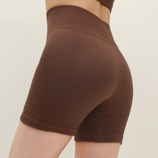 Cross-border Seamless Threaded Shorts Women's Summer Three-part Pants Outdoor Stretch Yoga Pants High Waist Hip Tight Sweatpants