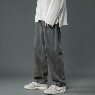 Vintage Denim Pants Men's Autumn and Winter New Fashion Ins Solid Color Youth Loose Wide Leg Hong Kong Style Casual Straight Pants