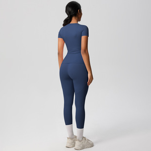Cross-border Nylon Sanding Naked Tight Sports Yoga Suit Two-piece Outdoor Running Fitness Pocket Pants suit