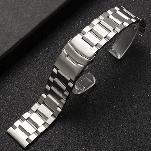 Factory Direct supply three beads solid stainless steel strap unisex new double press butterfly buckle steel strap watch chain