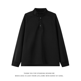 American Retro Sweater Casual Solid Color Loose Top 2025 Spring Men's Set Collar Button Half Open Collar Pullover