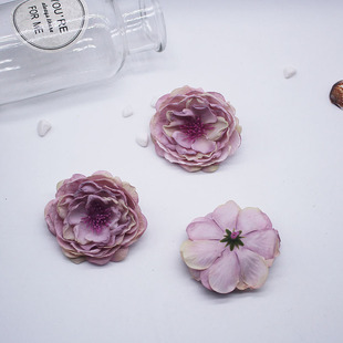 Factory Direct Supply Camellia Burned Edge Rose Flower European Style Fresh Silk Flower DIY Artificial Flower Flower Headwear Accessories