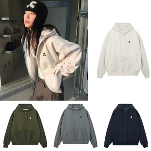 South Korea Niche R Printing Stitching Polar Fleece Zipper Loose Hooded Sweater Cardigan Jacket Autumn and Winter Same for Men and Women