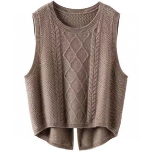 Back Split 100% Pure Wool Cashmere Knitted Vest Vest Women's Round Neck Pullover Thickened Sleeveless Waistcoat Sweater