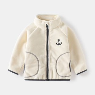 2023 autumn new children's fleece long-sleeved coat boys' fleece-lined autumn baby fleece top zipper shirt
