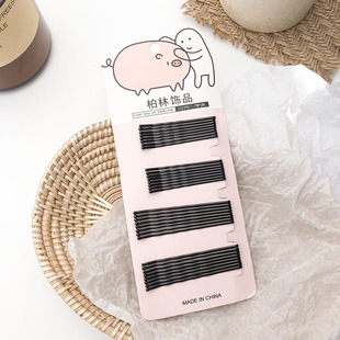 Simple Basic Style One-character Clip Black Broken Hair Small Clip Fixed Hair Headwear Women's Steel Clip U-shaped Hairpin Clip