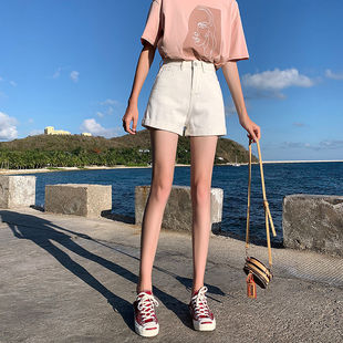 White Denim Shorts Women's Summer High Waist Roll-up Short Hot Pants for Outer Wear 2021 New Arrival Slim-fit A- shaped Trendy Ins Pants