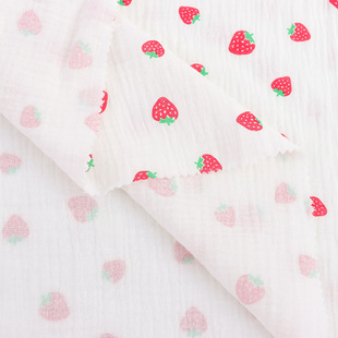 Small Strawberry Cotton washed cotton double-layer crepe cotton fabric children's clothing dress pajamas home wear sling