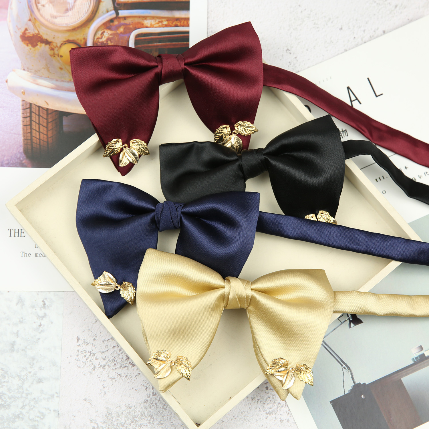 Horn men's bow tie French formal dress wedding bridegroom bow suit dress solid color inlaid black bow tie