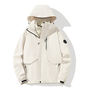 Rush Clothes Three-in-One Waterproof Windbreaker Women's Autumn and Winter New Outdoor Hiking Couple Hooded Mountaineering Jacket for Men