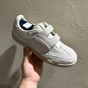 Cowhide Edition ~ South Korea Niche Genuine Leather Velcro Round Head Training Shoes Women's Casual Sports Style Flat All-Match Sneakers