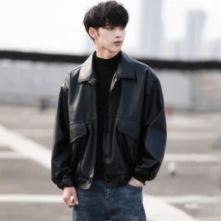 2023 leather coat Harajuku youth popular straight lazy top men's autumn new casual trendy Japanese leather coat