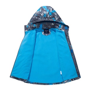 Boys' Outdoor Open Chest Hat-off Waterproof Breathable Jacket Children's Rush Clothes Outdoor Children's Coat Cardigan Fleece-lined Windbreaker