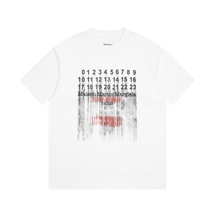 Maison Margiela Магилла трансграничный короткий рукав MM6 с перевернутым логотипом цифровой искажена свободная хлопчатобумажная футболка