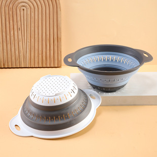 Cross-border Wholesale Creative Household Retractable Folding Silicone Drain Basket Multifunctional Kitchen Vegetable and Fruit Drain Basket