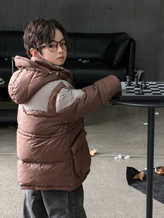 Boys' down jacket mid-length baby winter clothes 2023 Winter new children's down hooded warm outwear