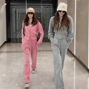 French fried street sports suit 2025 spring and autumn new lazy style leisure waist sweater high waist toe two-piece set