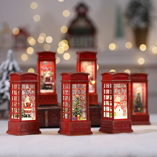 Christmas LED flame lamp decoration telephone booth small oil lamp props coffee shop KTV scene layout decorative wind lamp