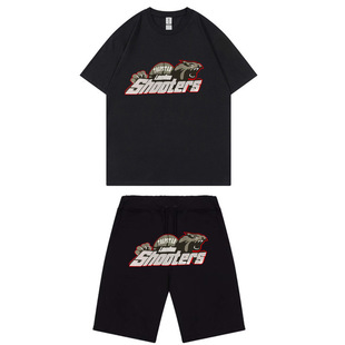 Casual Short-sleeved Black Shorts suit T-shirt Red New Foreign Trade Tiger Head suit Couple 2024 Printed in stock