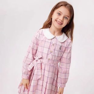 in stock spring new girls doll collar plaid long sleeve dress TKOW241251B