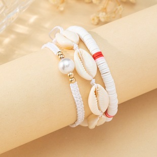 European and American Cross-border Accessories Beaded Bracelet Retro Bohemian Shell Soft Ceramic Pearl Woven Bracelet Set Jewelry