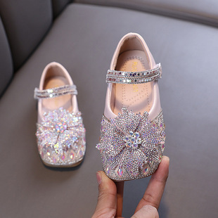 Autumn 2025 New Lady Baby Girl Girl Princess Diamond Shoes Leather Shoes Dance Shoes