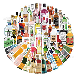 56 pieces wine beer stickers red wine liquor whiskey graffiti hand account computer bar decoration waterproof stickers