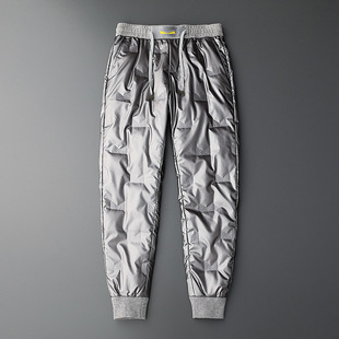 Windproof 2023 fleece-lined New Straight Leg Casual White Duck Down Autumn and Winter Thickened Men's Down Pants Pants Warm