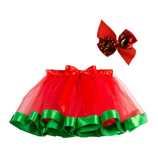 European and American Mesh Rainbow Skirt Children's tutu Half Princess Skirt with Bow Headwear baby dress