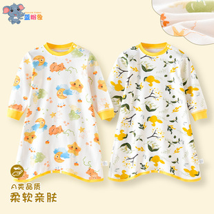 Children's nightdress spring and autumn boys and girls Anti-kick pajamas jumpsuit cotton long-sleeved autumn baby nightgown home wear