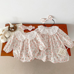 2025 Spring Baby Clothes Climbing Wear Baby Girl's Wrap Fart Clothes Harper Girl's Korean Long Sleeve Sisters' Clothes Spring and Autumn