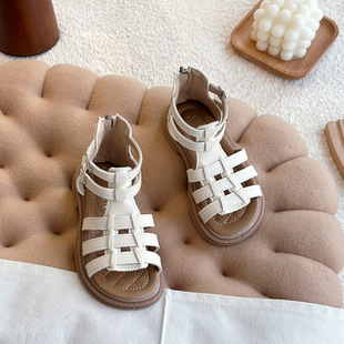 Children's Roman Retro Sandals 2025 Summer New Korean Style Girls Hollow Princess Shoes Toe Soft Sole Beach Shoes