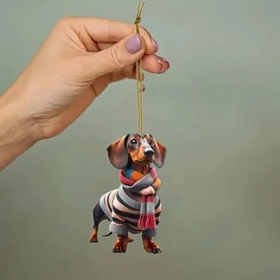 Cross-border New 2d Acrylic Loyal Sausage Dog Car Pendant Flat Car Interior Decoration Pendant Holiday Gift
