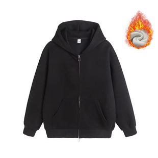 Autumn Heavy American Solid Color Loose Profile Zipper Cardigan Fashionable Hooded Stacked Sweatshirt Men's Hoodie Fashionable Black
