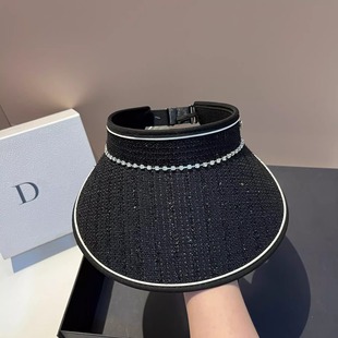 Summer Chanel style diamond-embedded big brim sun hat Women's Light luxury outdoor UV protection sun hat sun hat