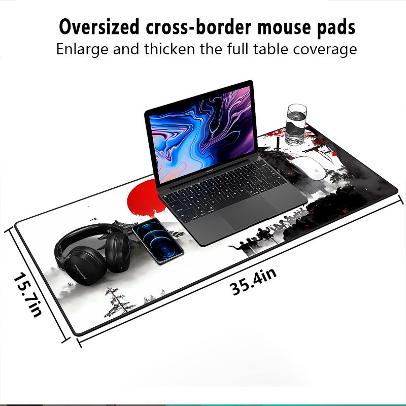 Cross-border Japanese Samurai Mouse Pad Super Large Game E-sports Non-slip Table Pad Secondary Customized Keyboard Book Pad
