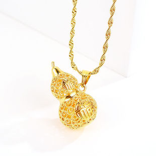 Internet celebrity gold-plated pendant fu character gourd pendant hip hop long-time non-fading fashion original design ladies pendant wholesale