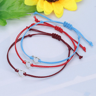 Cross-border simple fashion love bracelet wax braided heart-shaped color friendship hand rope manufacturers a variety of large quantity and excellent price