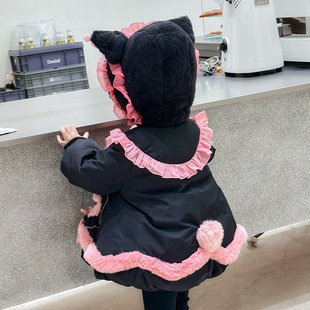 Girls' Velvet Coat Autumn and Winter 2024 New Children's Cartoon Anime Thickened Coat Baby's Winter Clothes Cotton Coat Trendy