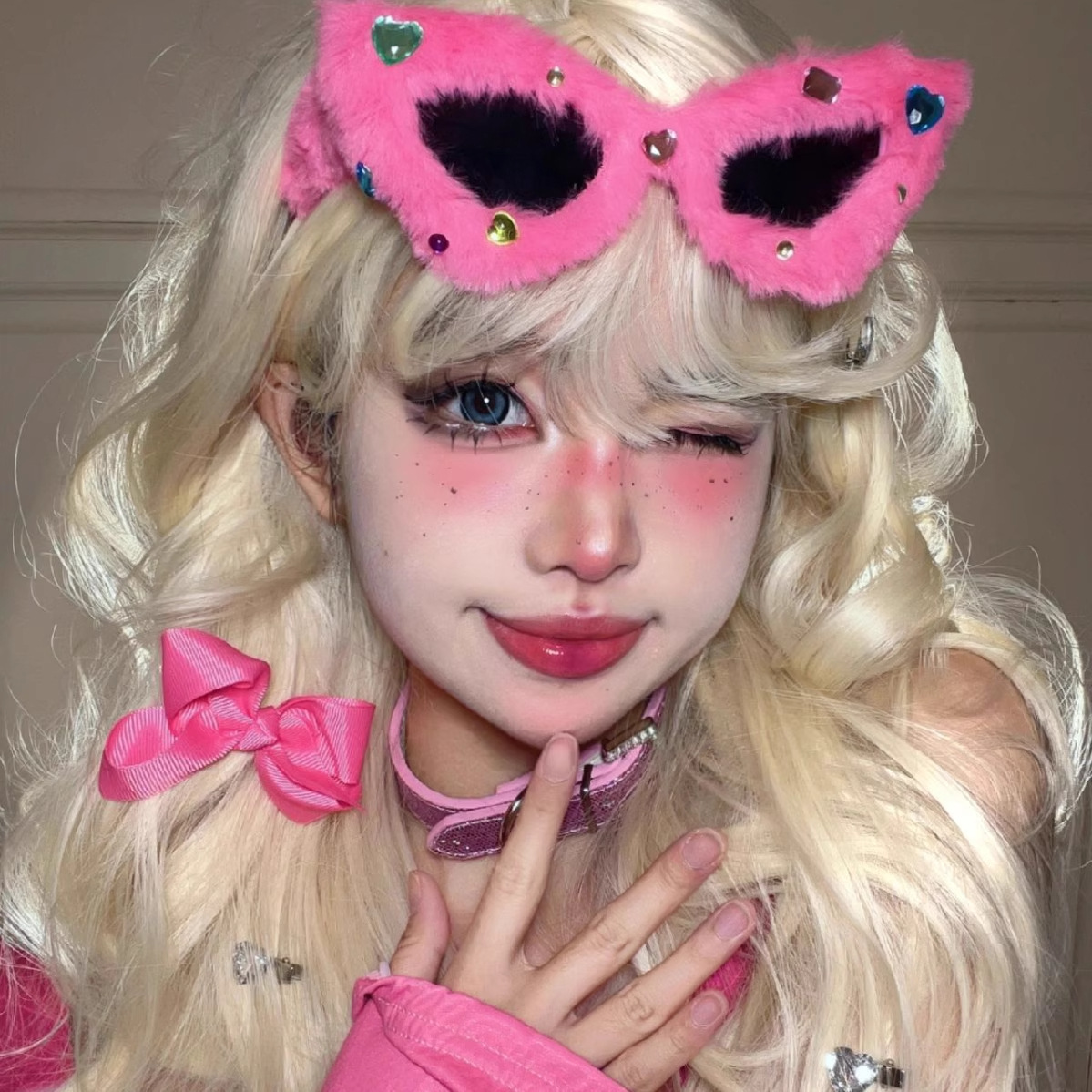 Barbie-Style Furry Sunglasses Headband for Women, 2025 New Summer Pink Hot Girl Outfit Barbie Headband Hair Accessory