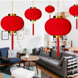 Wholesale red flocking small lantern string bonsai ornaments outdoor Chinese Spring Festival festive series small lantern decoration