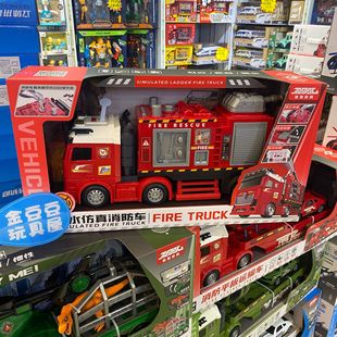 New Children's Double-decker Transporter Police Car Fire Rescue Simulation Sound Effect Inertia Light Toy Car Model Boy